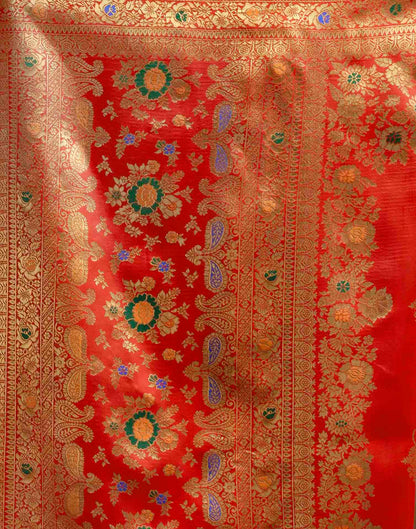 Bright Red Silk Woven Banarasi Saree