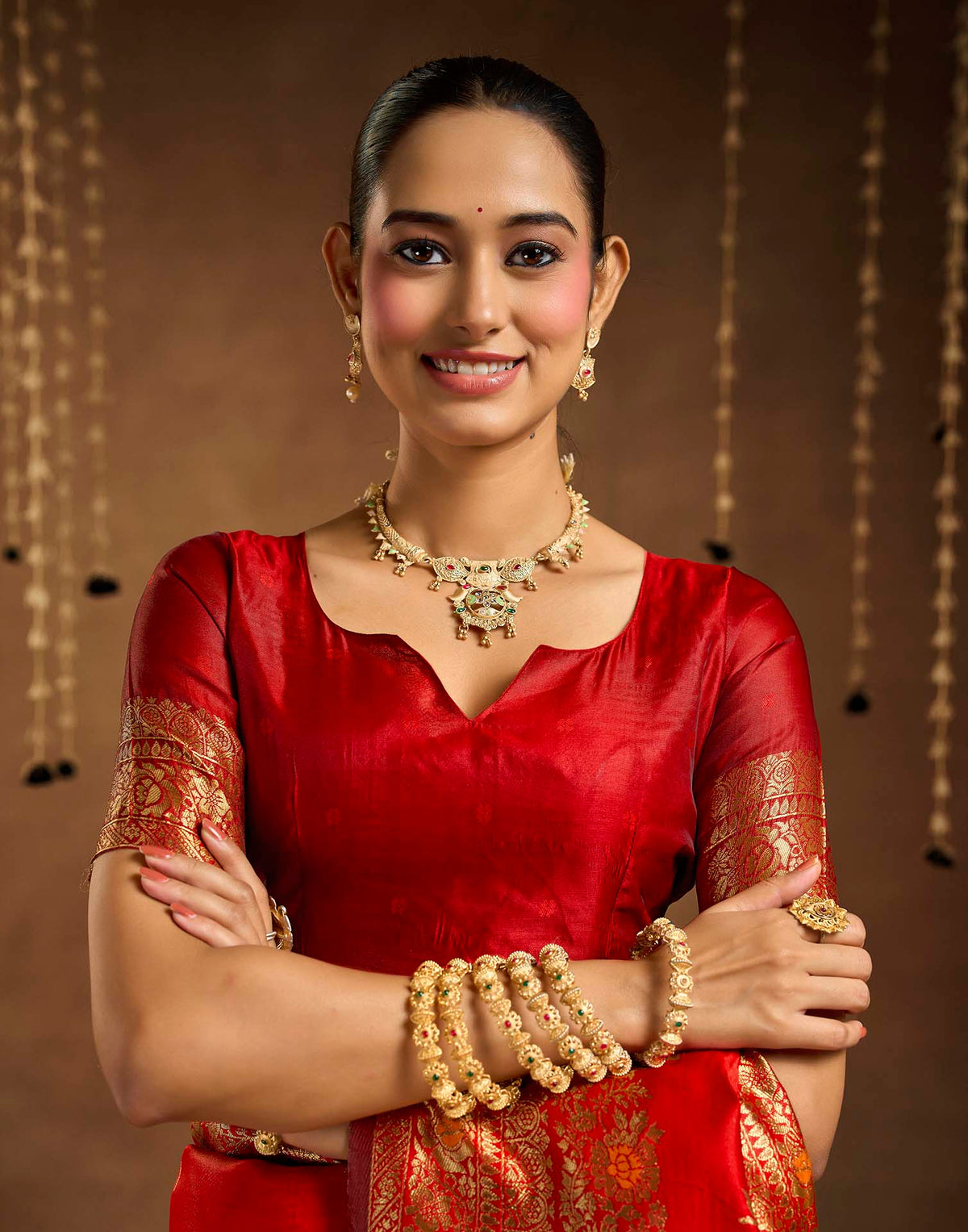 Bright Red Silk Woven Banarasi Saree