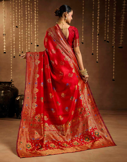Bright Red Silk Woven Banarasi Saree