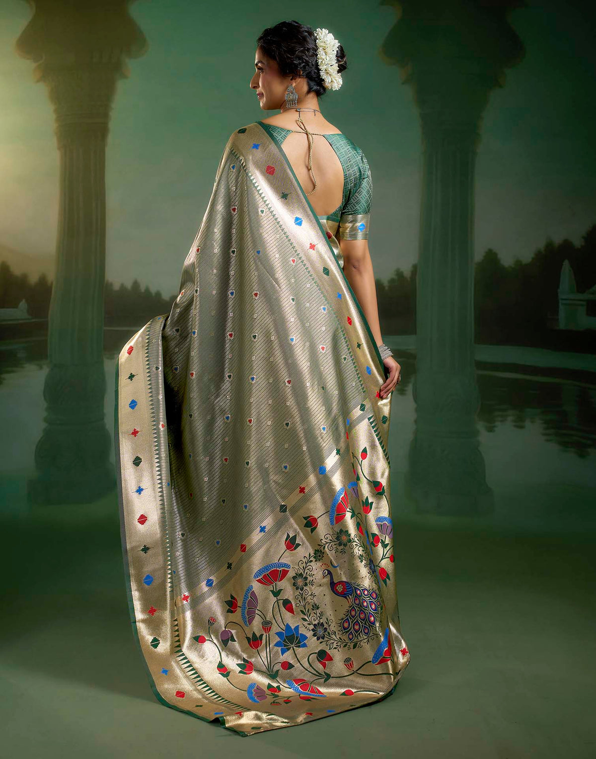 Sage Green Silk Woven Paithani Saree