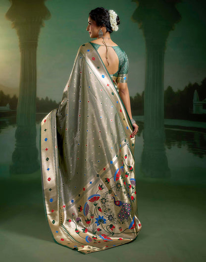 Sage Green Silk Woven Paithani Saree