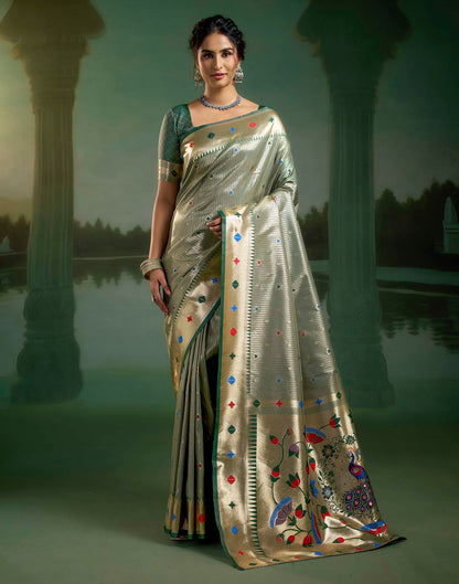 Sage Green Silk Woven Paithani Saree