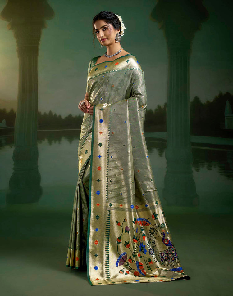 Sage Green Silk Woven Paithani Saree