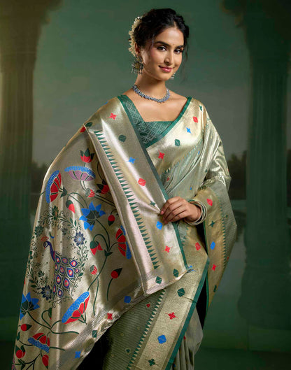 Sage Green Silk Woven Paithani Saree
