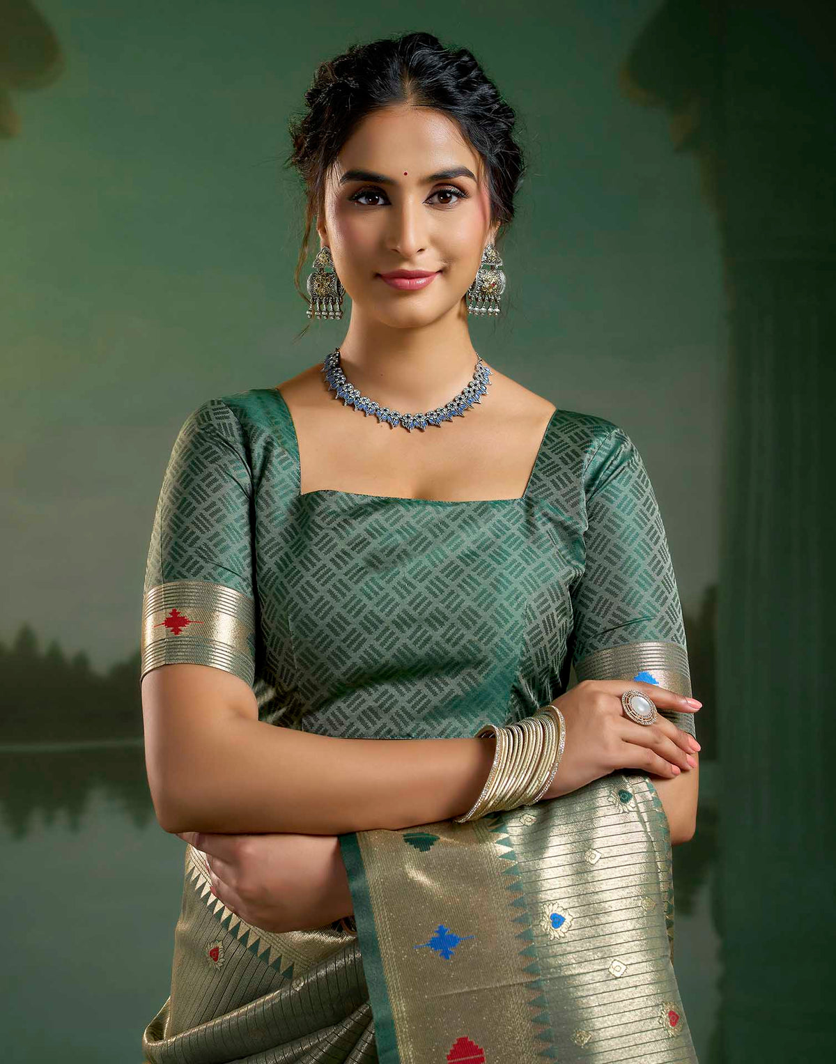 Sage Green Silk Woven Paithani Saree