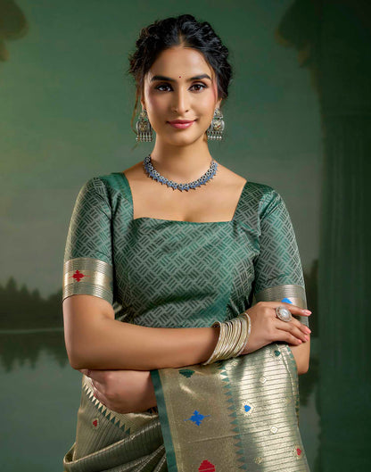 Sage Green Silk Woven Paithani Saree