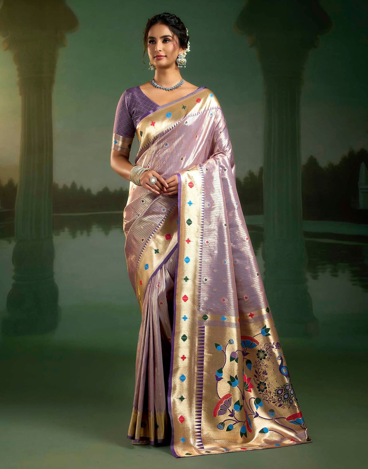 Lilac Purple Silk Woven Paithani Saree