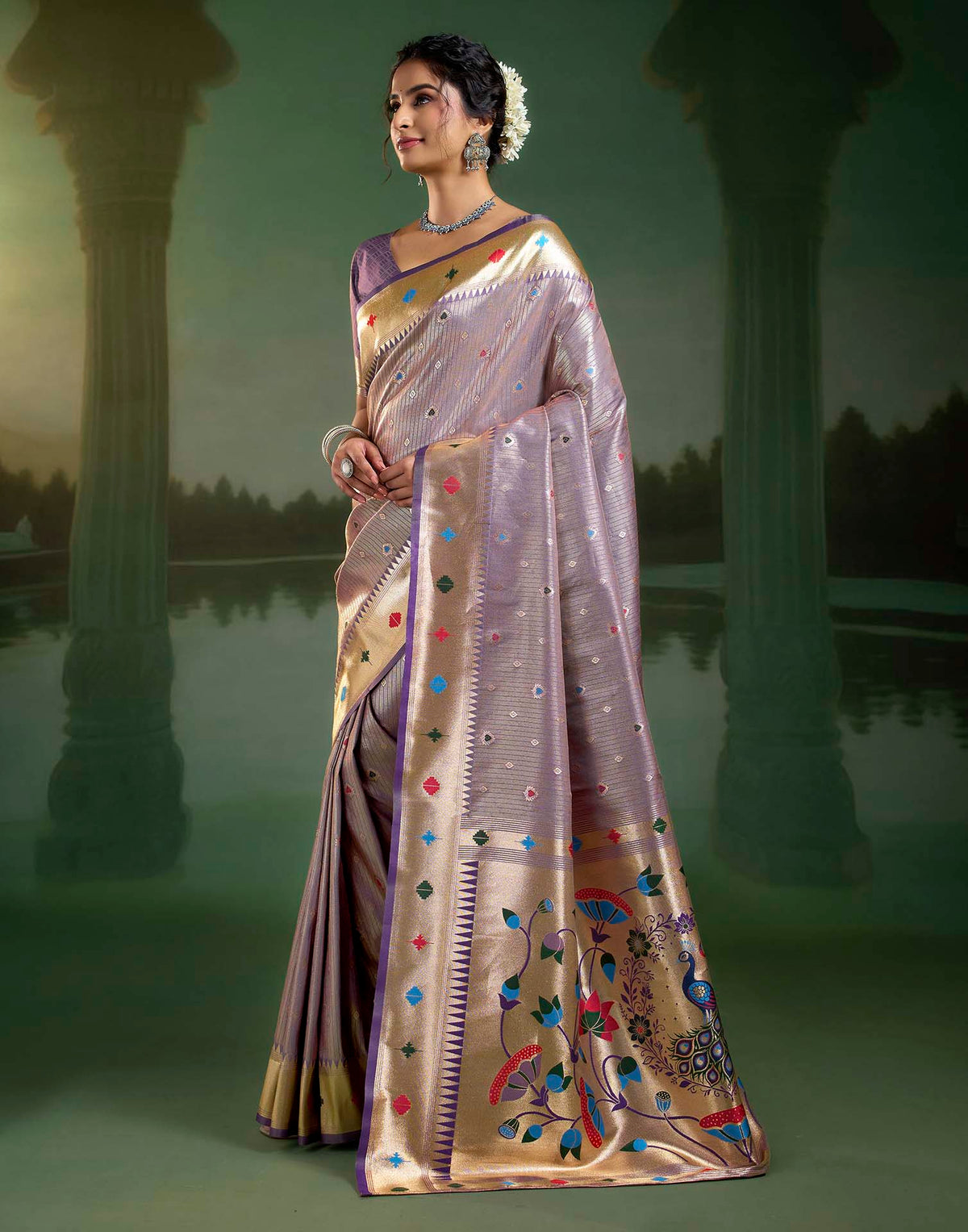 Lilac Purple Silk Woven Paithani Saree