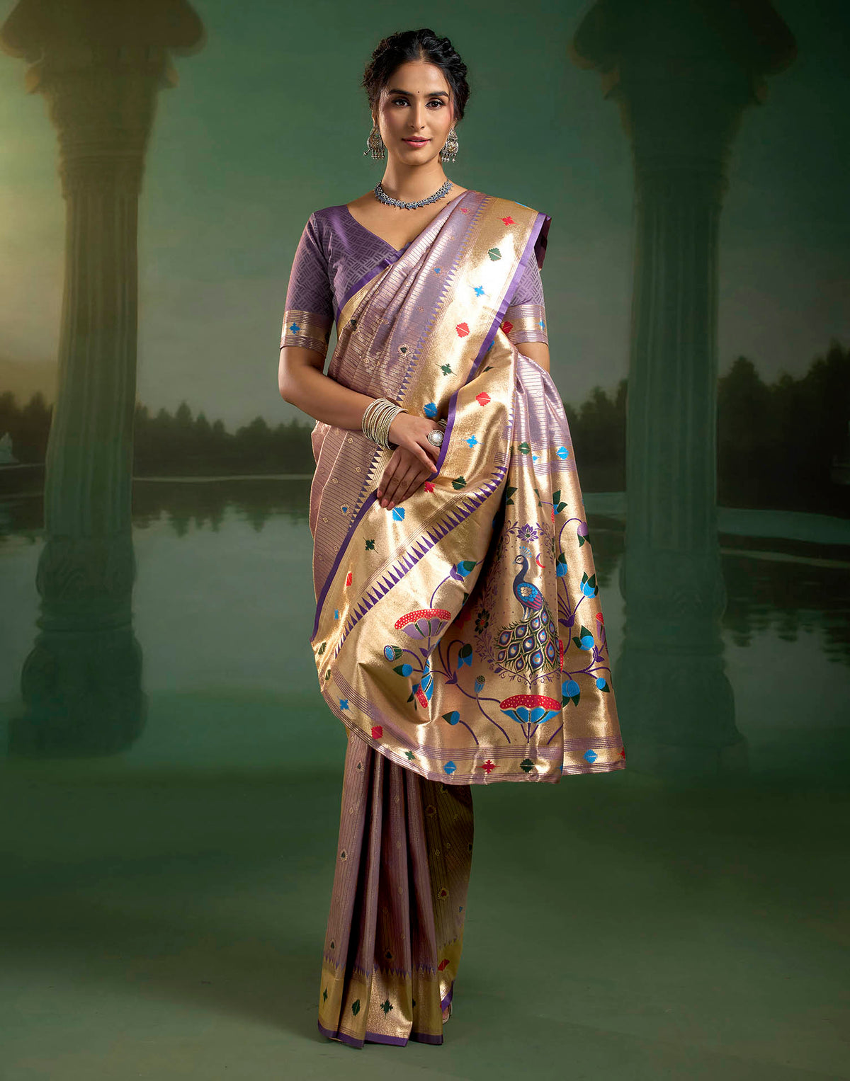Lilac Purple Silk Woven Paithani Saree