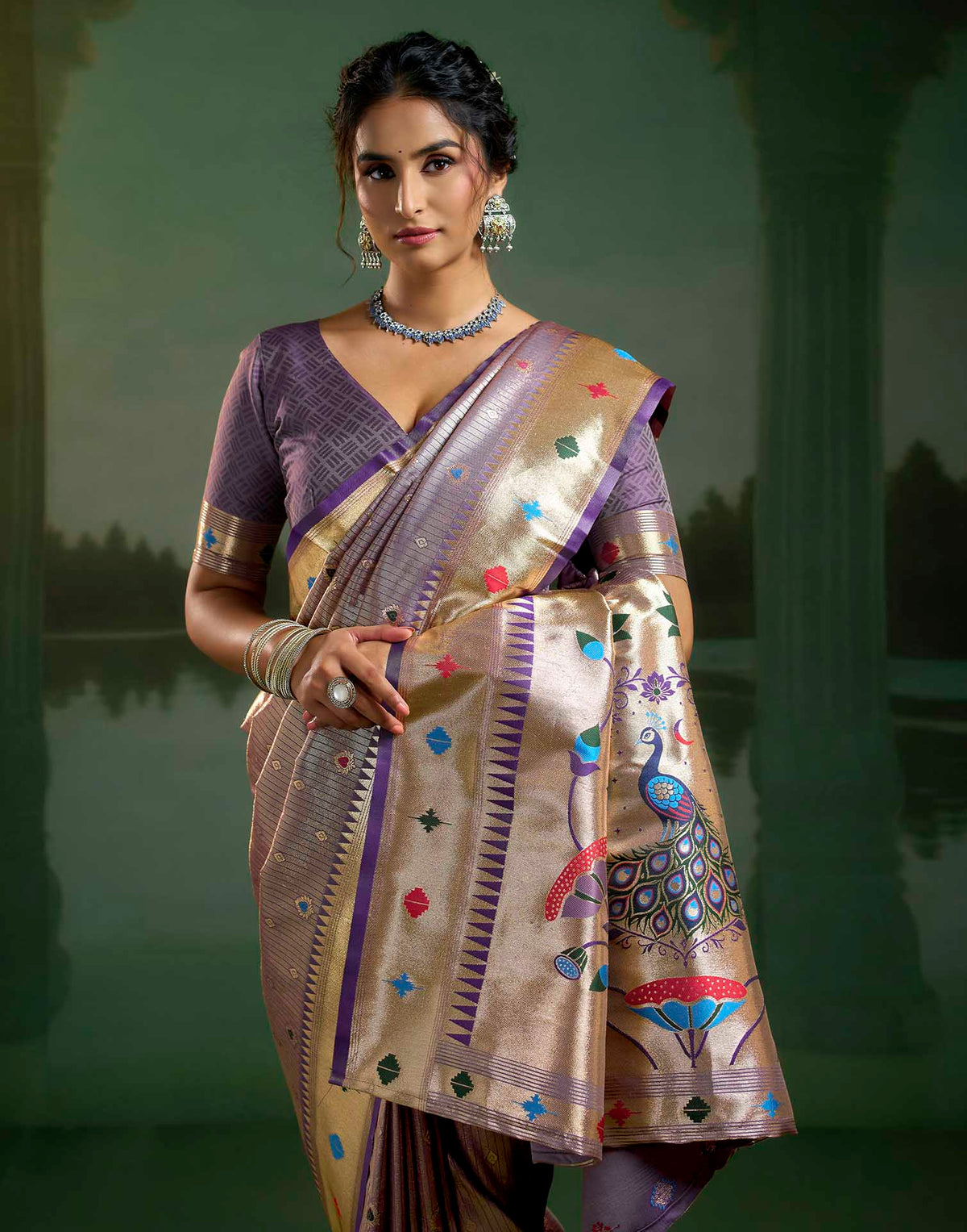 Lilac Purple Silk Woven Paithani Saree