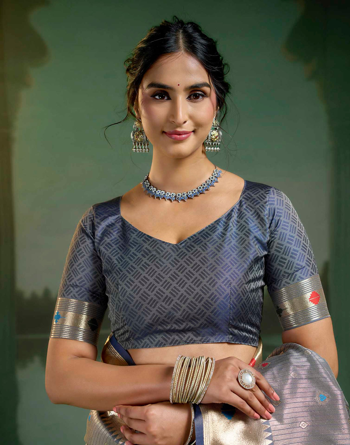 Blue Steel Grey Silk Woven Paithani Saree