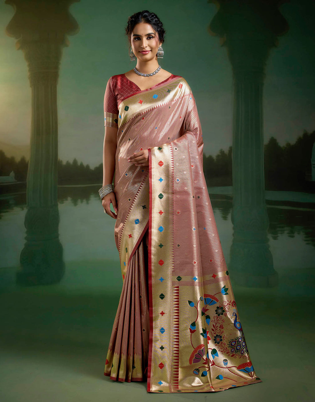 Blush Pink Silk Woven Paithani Saree