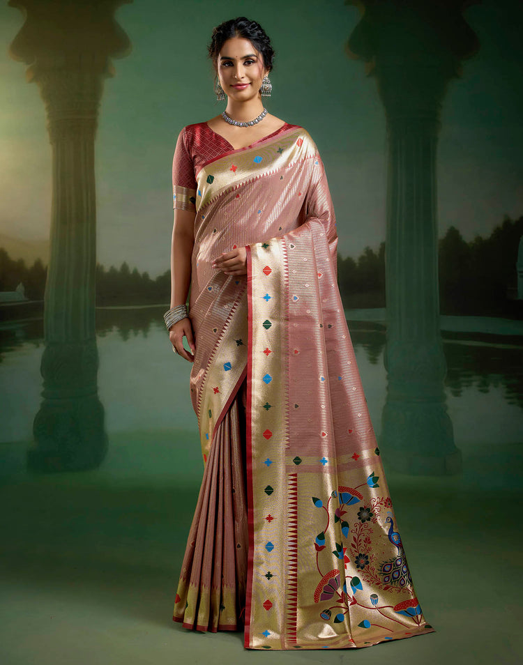 Blush Pink Silk Woven Paithani Saree
