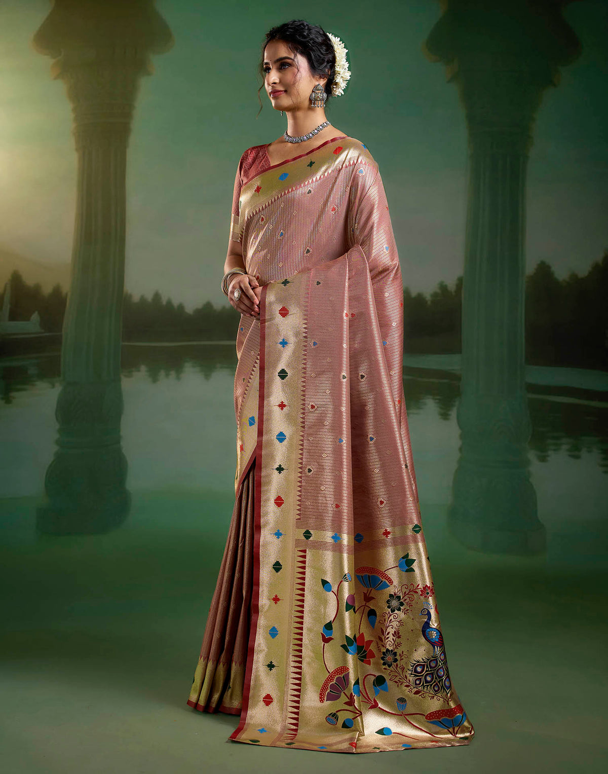 Blush Pink Silk Woven Paithani Saree