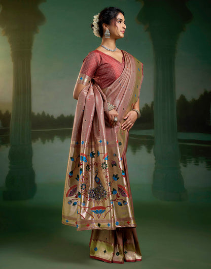Blush Pink Silk Woven Paithani Saree