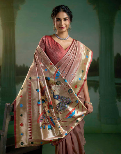 Blush Pink Silk Woven Paithani Saree