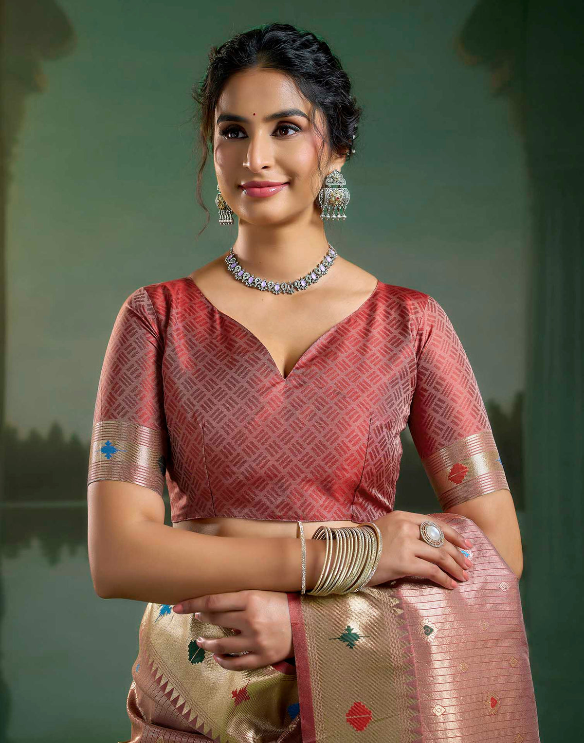 Blush Pink Silk Woven Paithani Saree