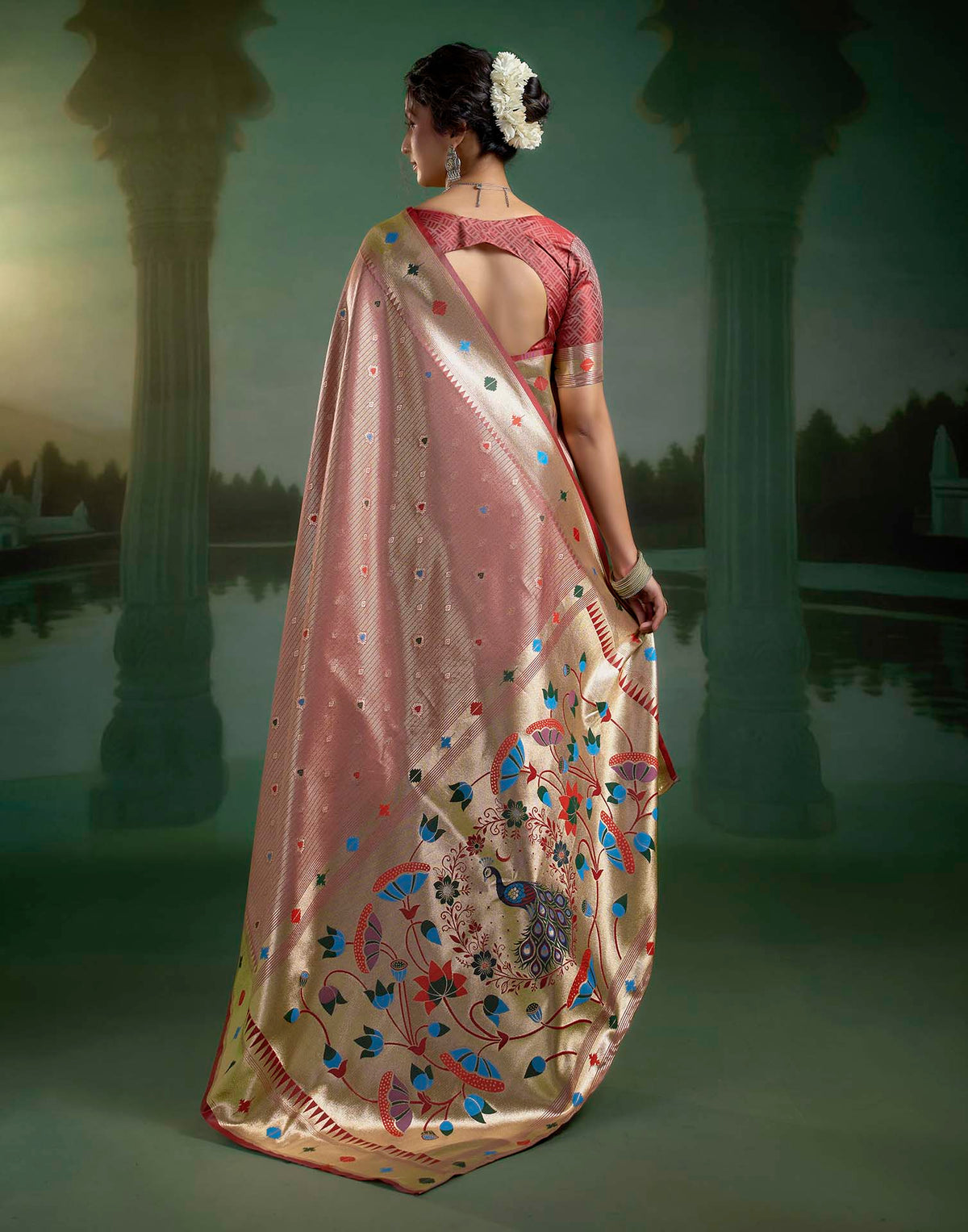 Blush Pink Silk Woven Paithani Saree