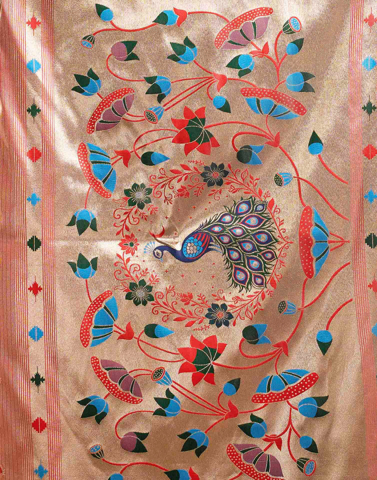 Coral Red Silk Woven Paithani Saree