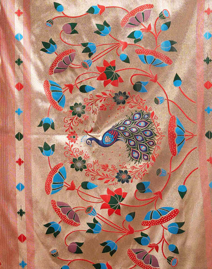 Coral Red Silk Woven Paithani Saree