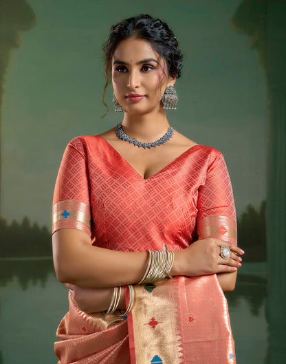 Coral Red Silk Woven Paithani Saree