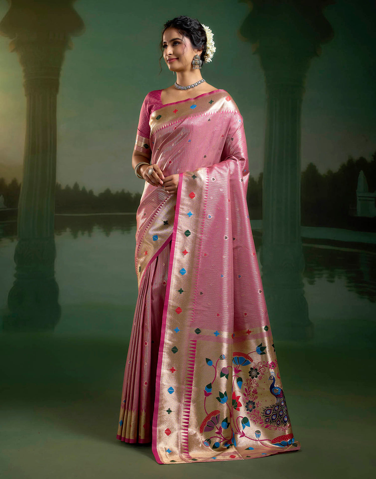 Rani Pink Silk Woven Paithani Saree