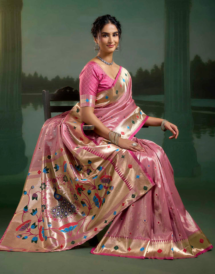 Rani Pink Silk Woven Paithani Saree