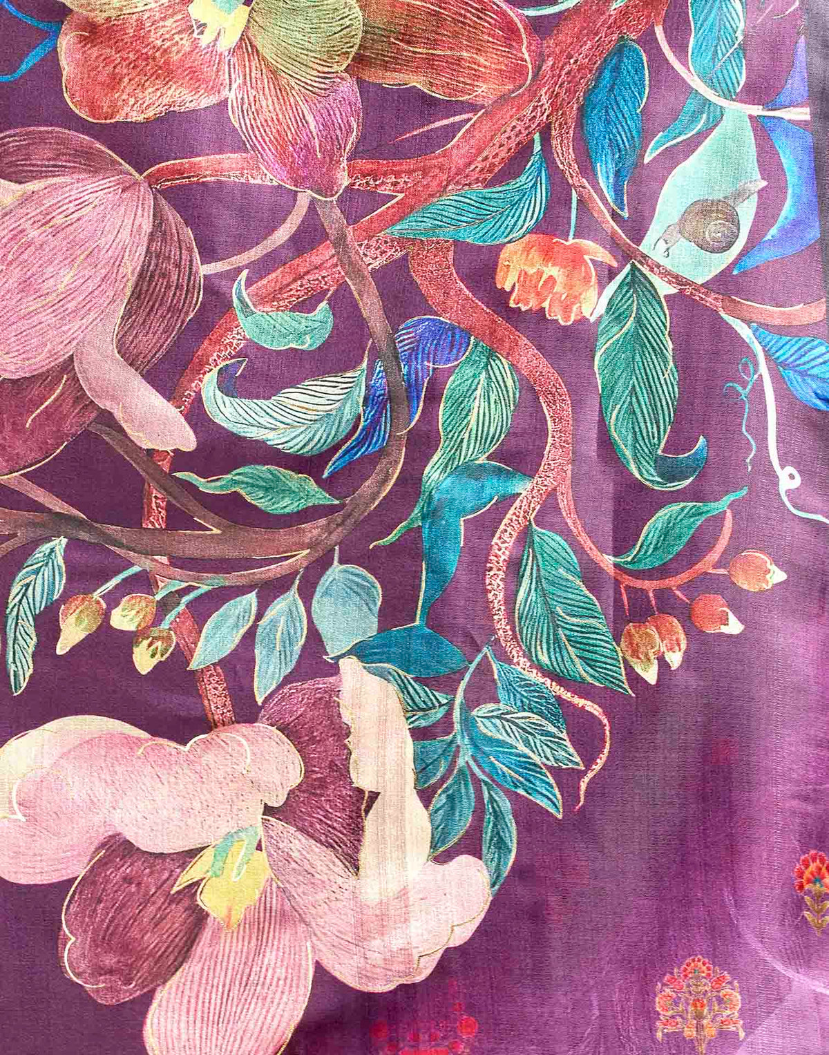 Purple Linen Floral Printed Saree