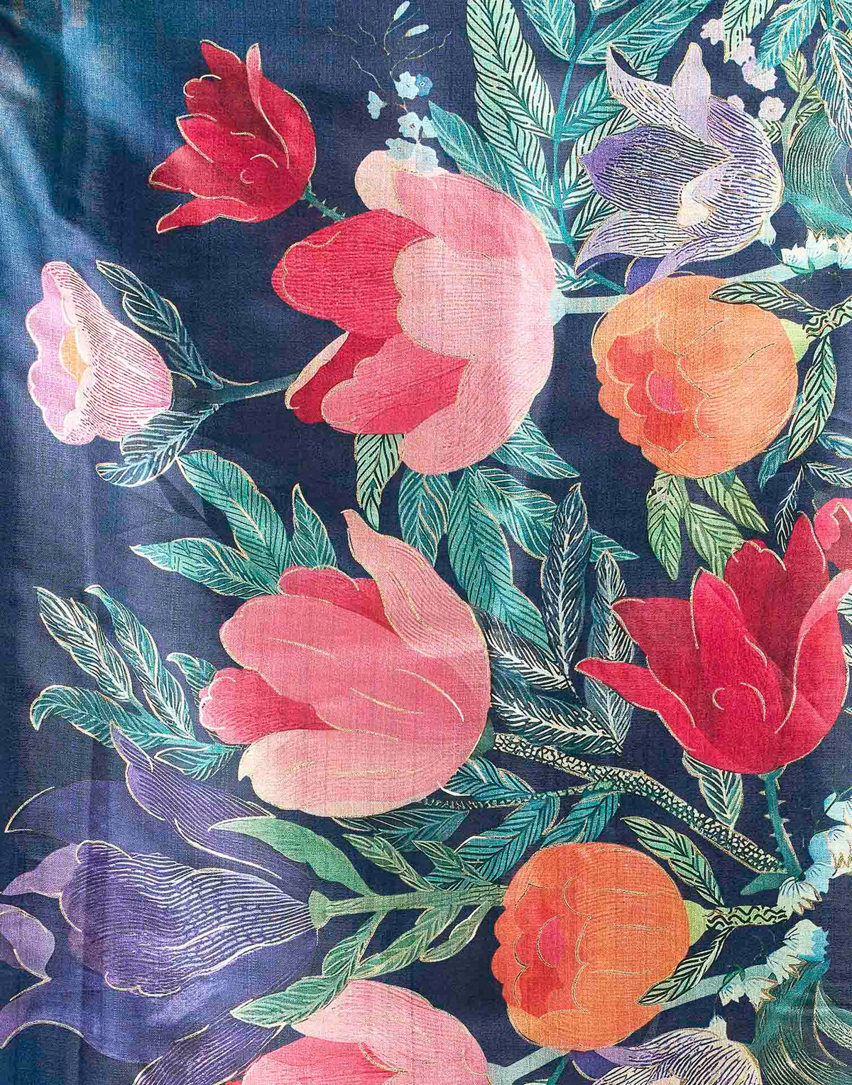 Blue Linen Floral Printed Saree