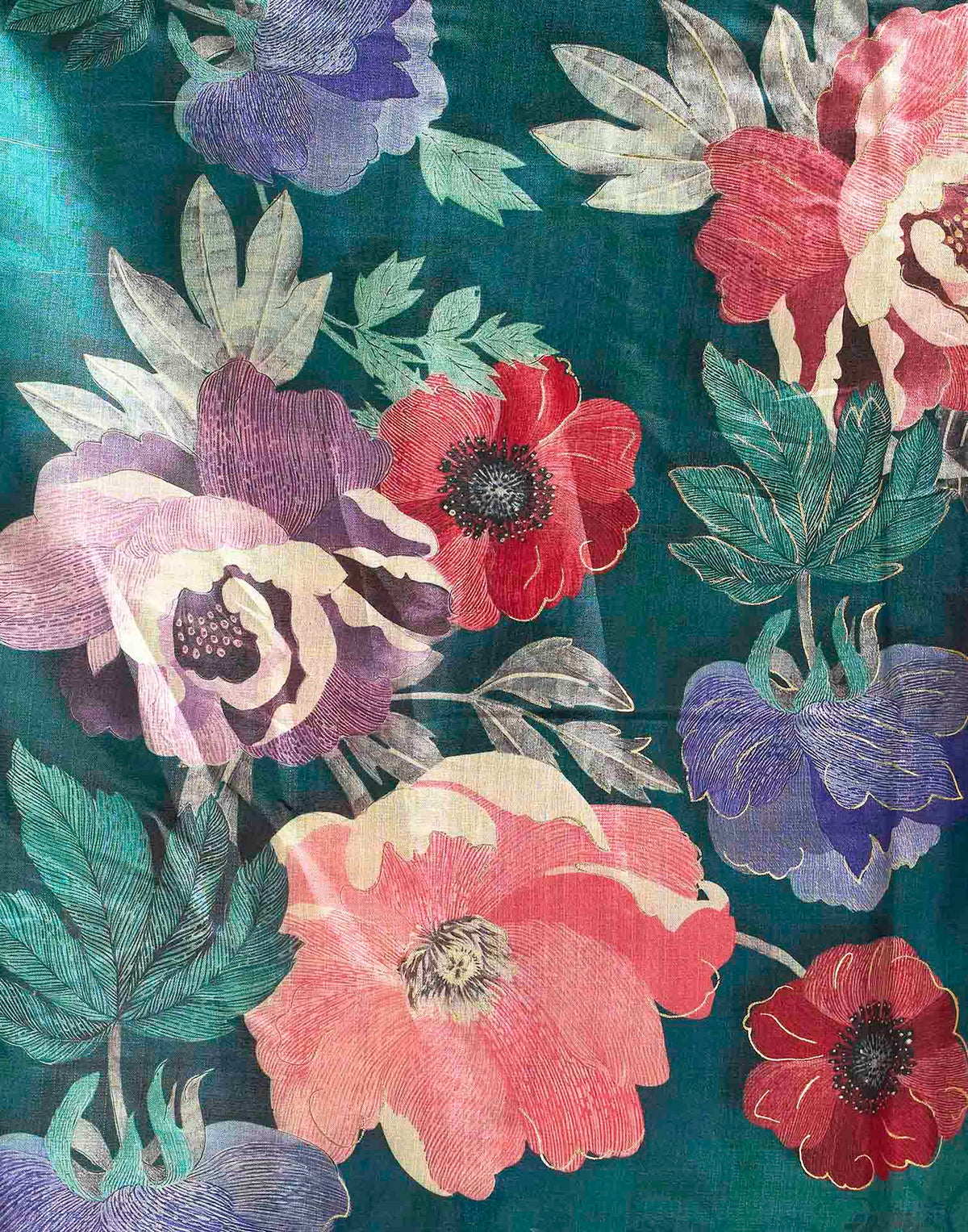 Green Linen Floral Printed Saree