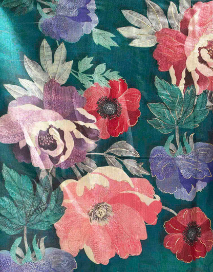 Green Linen Floral Printed Saree