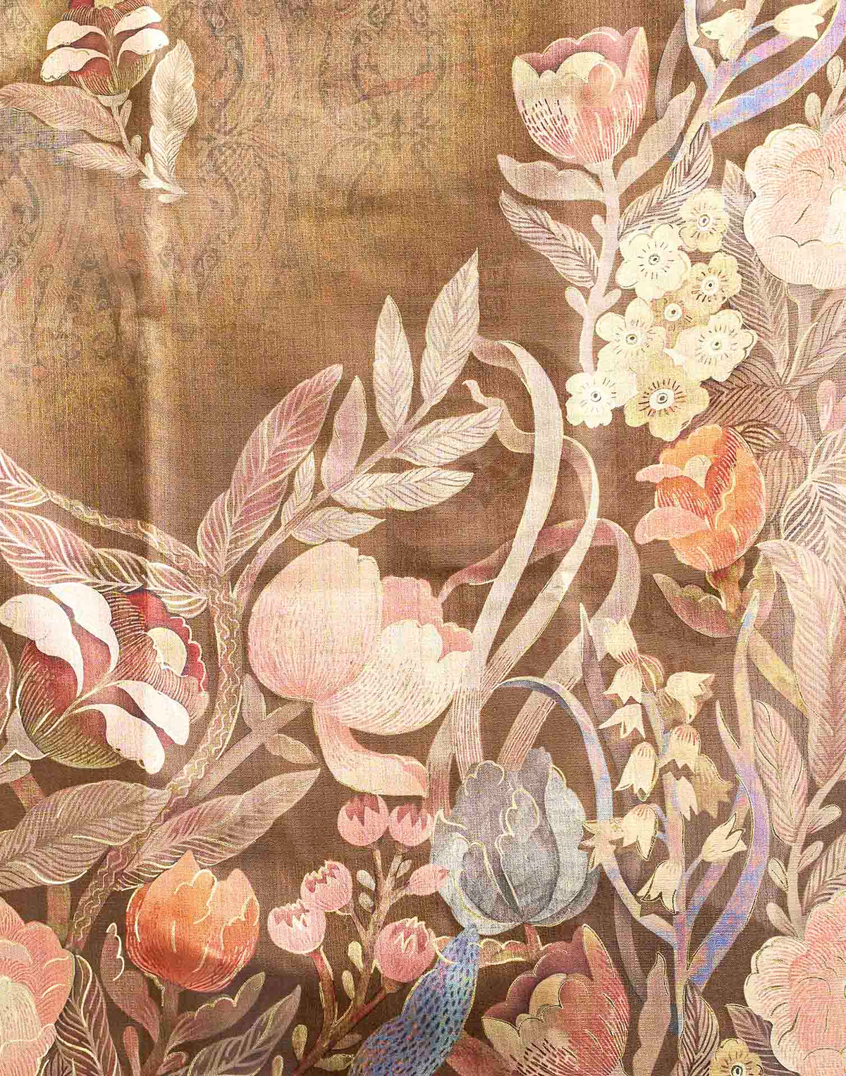 Brown Linen Floral Printed Saree