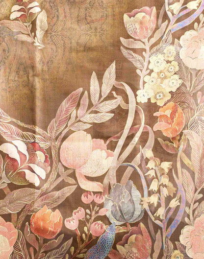 Brown Linen Floral Printed Saree