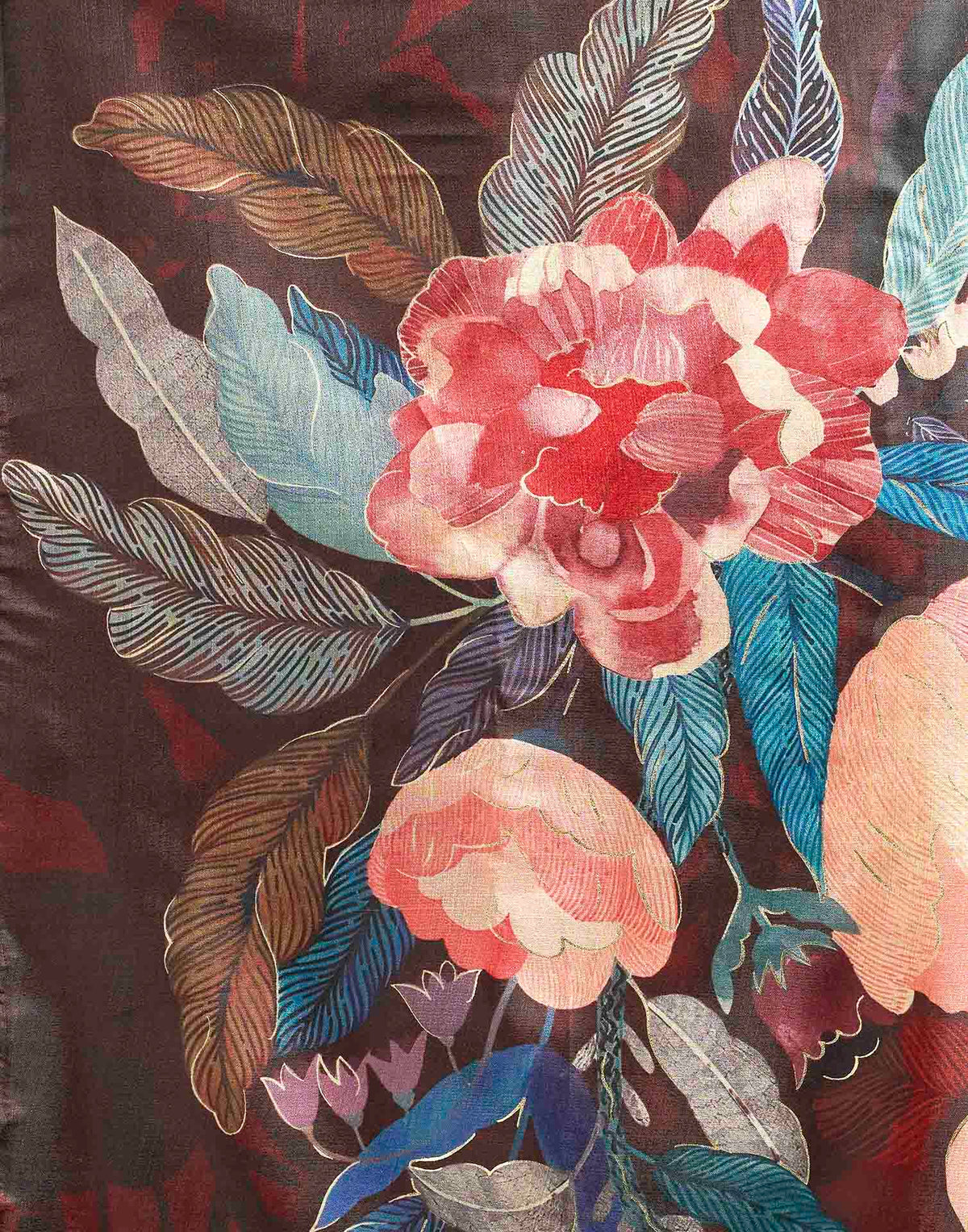 Maroon Linen Floral Printed Saree