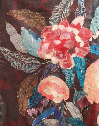 Maroon Linen Floral Printed Saree
