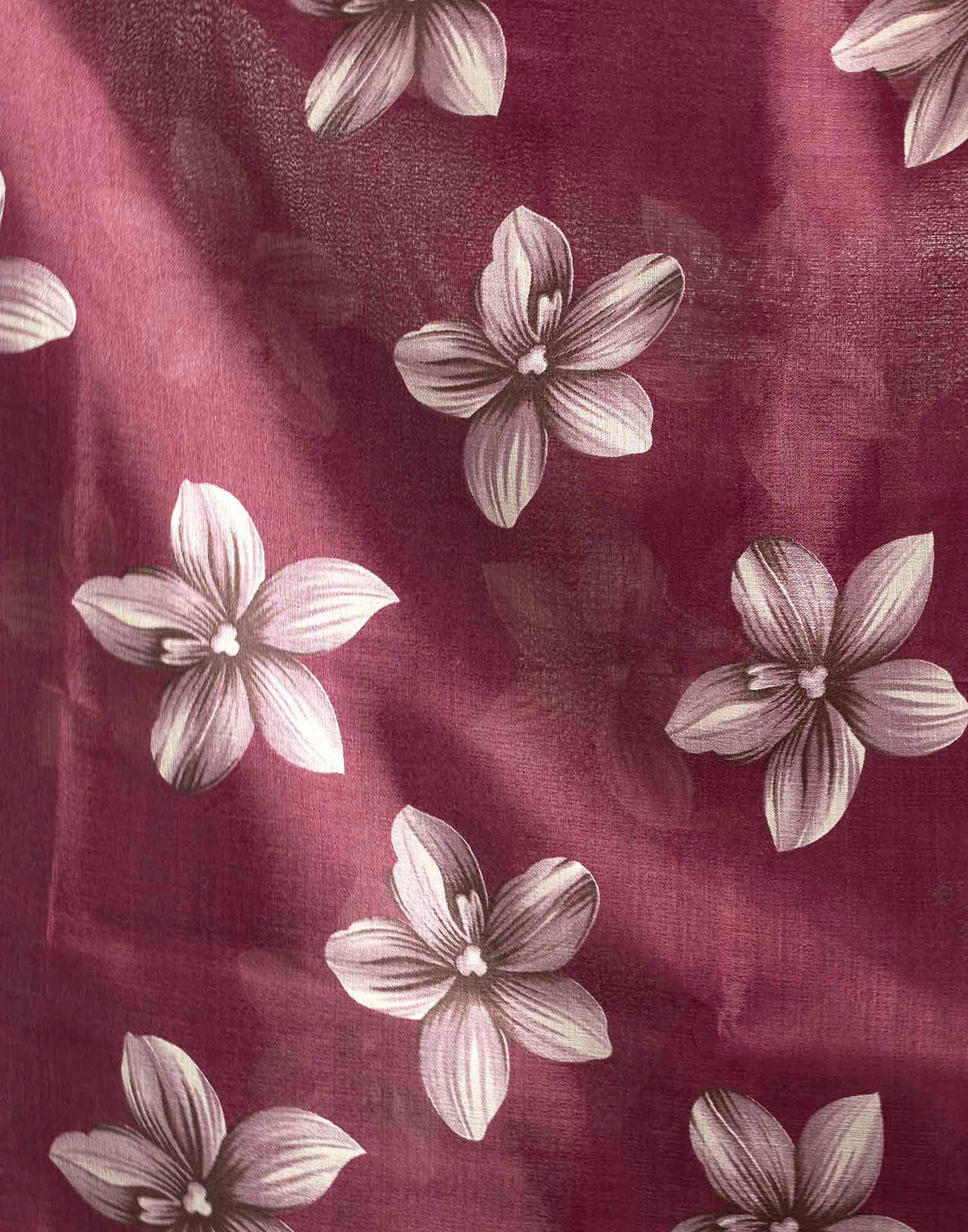 Maroon Linen Floral Printed Saree