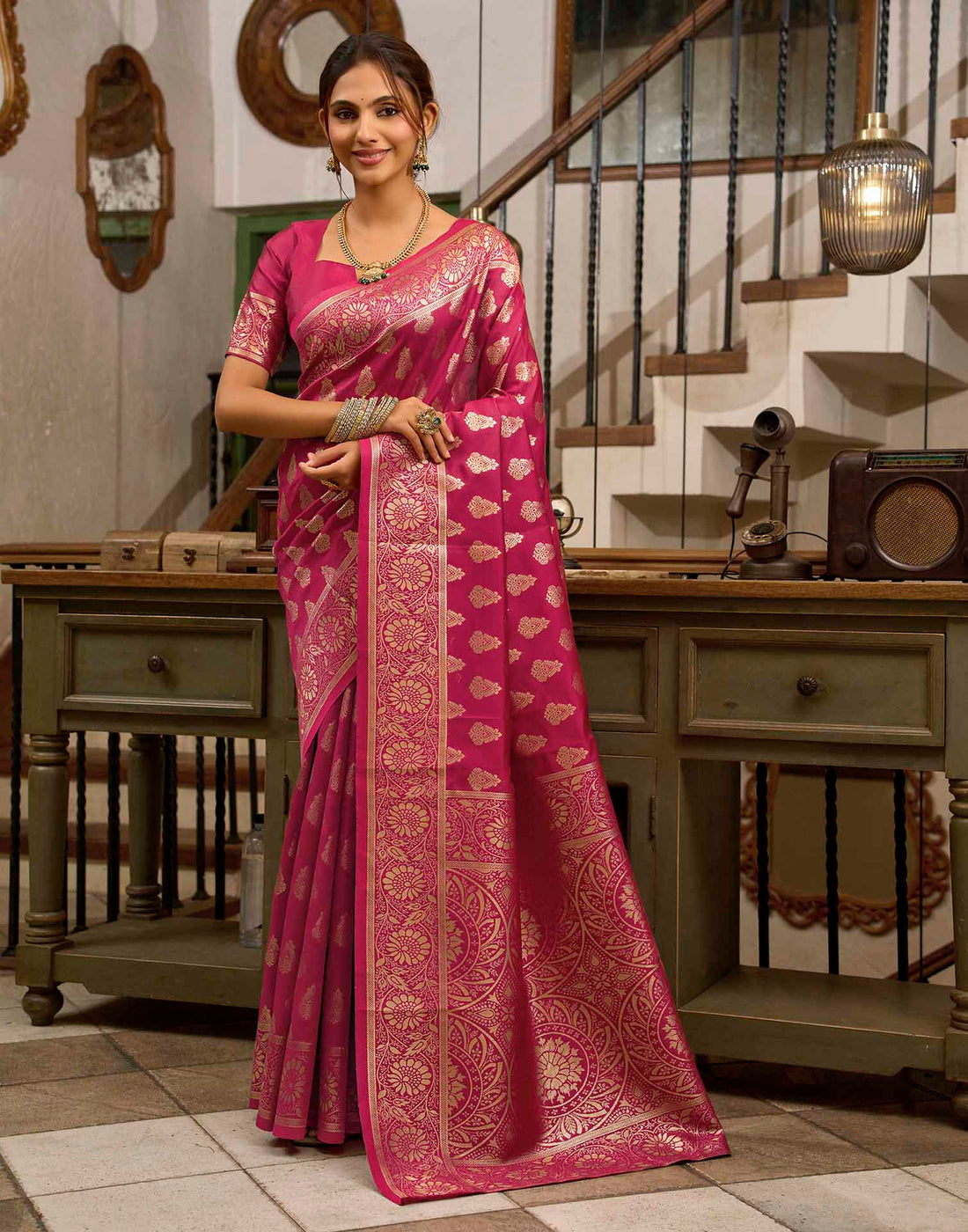 Magenta Silk Woven Banarasi Saree