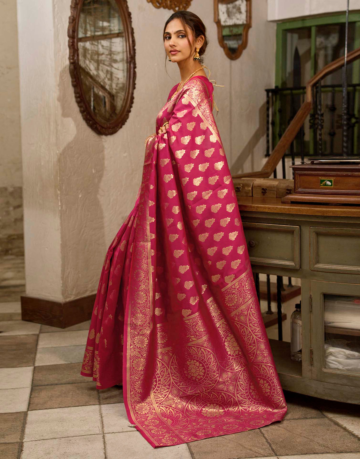 Magenta Silk Woven Banarasi Saree