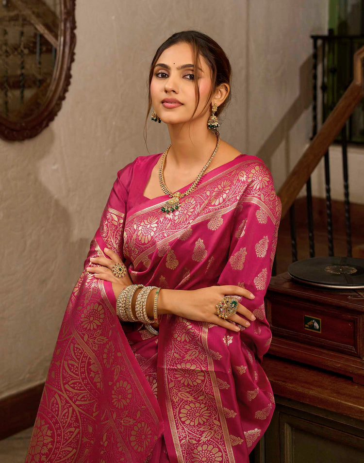 Magenta Silk Woven Banarasi Saree
