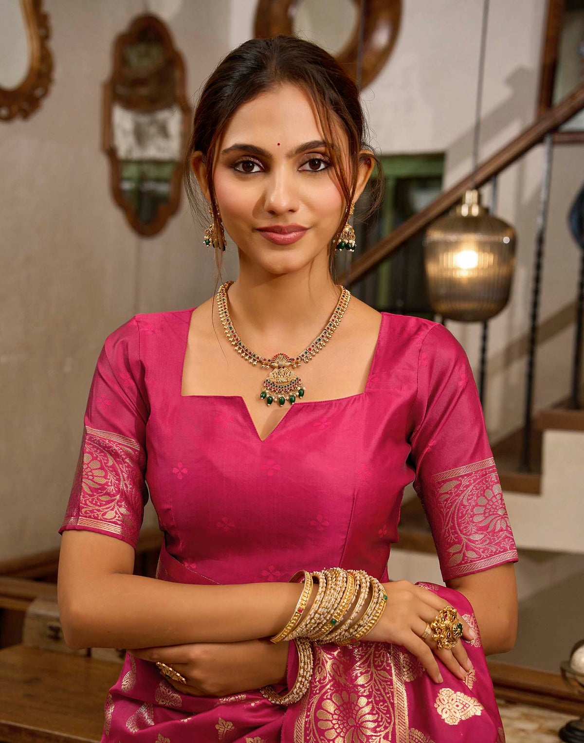 Magenta Silk Woven Banarasi Saree