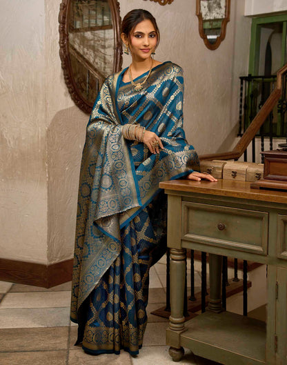 Peacock Blue Silk Woven Banarasi Saree