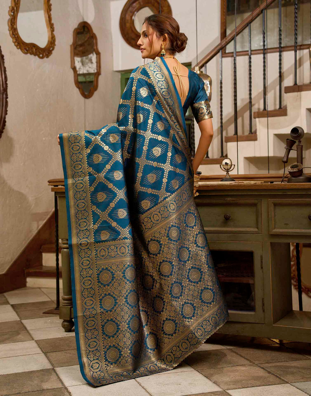 Peacock Blue Silk Woven Banarasi Saree