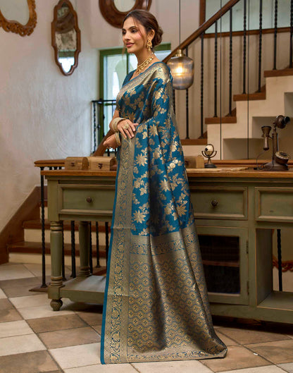 Peacock Blue Silk Woven Banarasi Saree