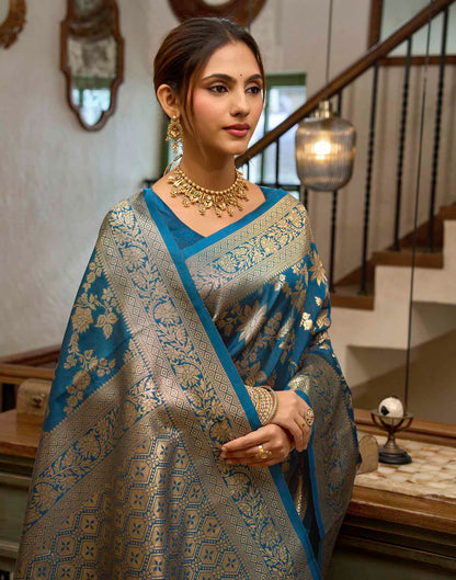 Peacock Blue Silk Woven Banarasi Saree