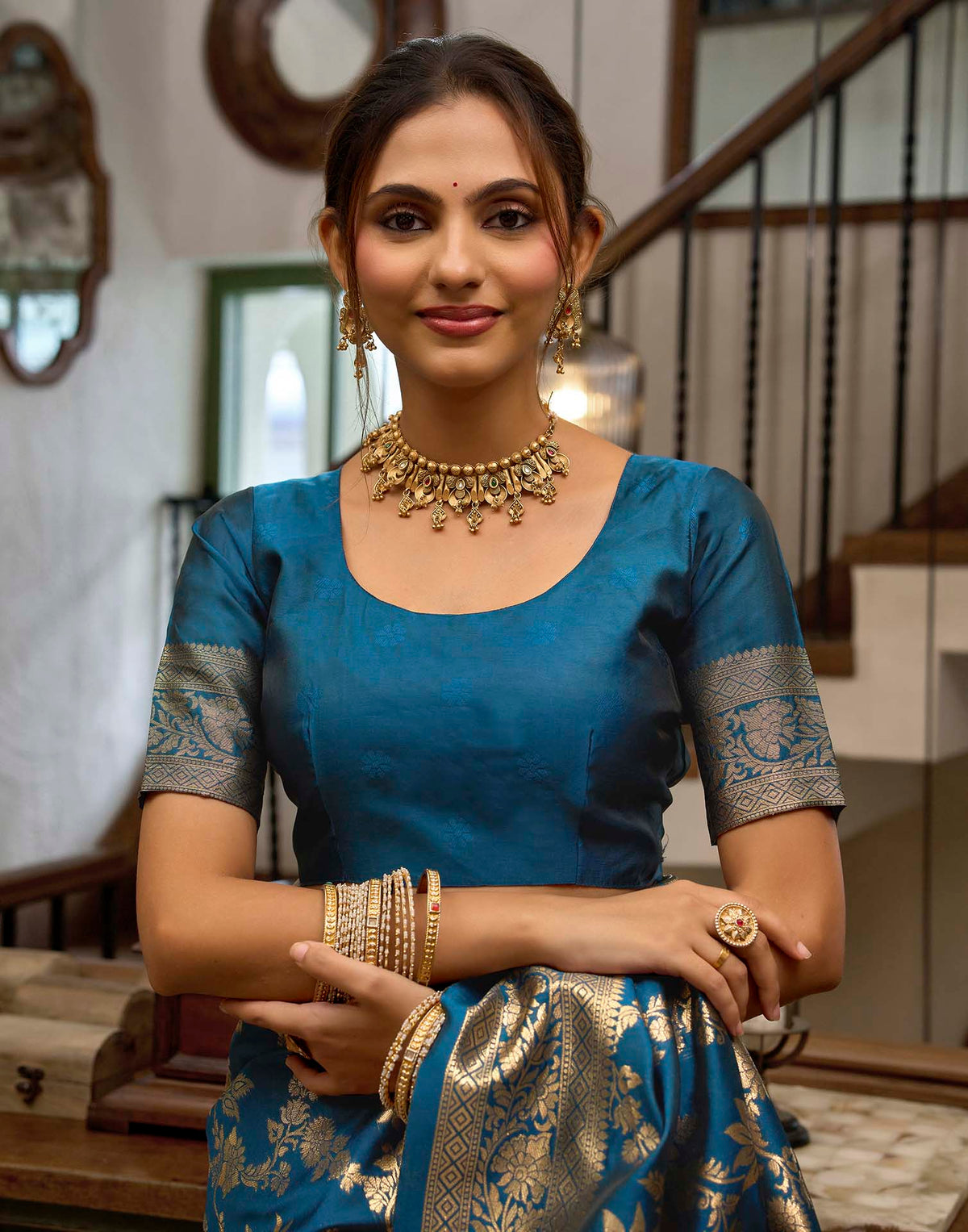 Peacock Blue Silk Woven Banarasi Saree