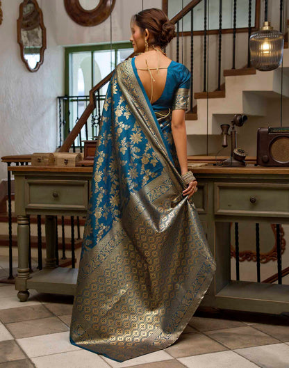 Peacock Blue Silk Woven Banarasi Saree