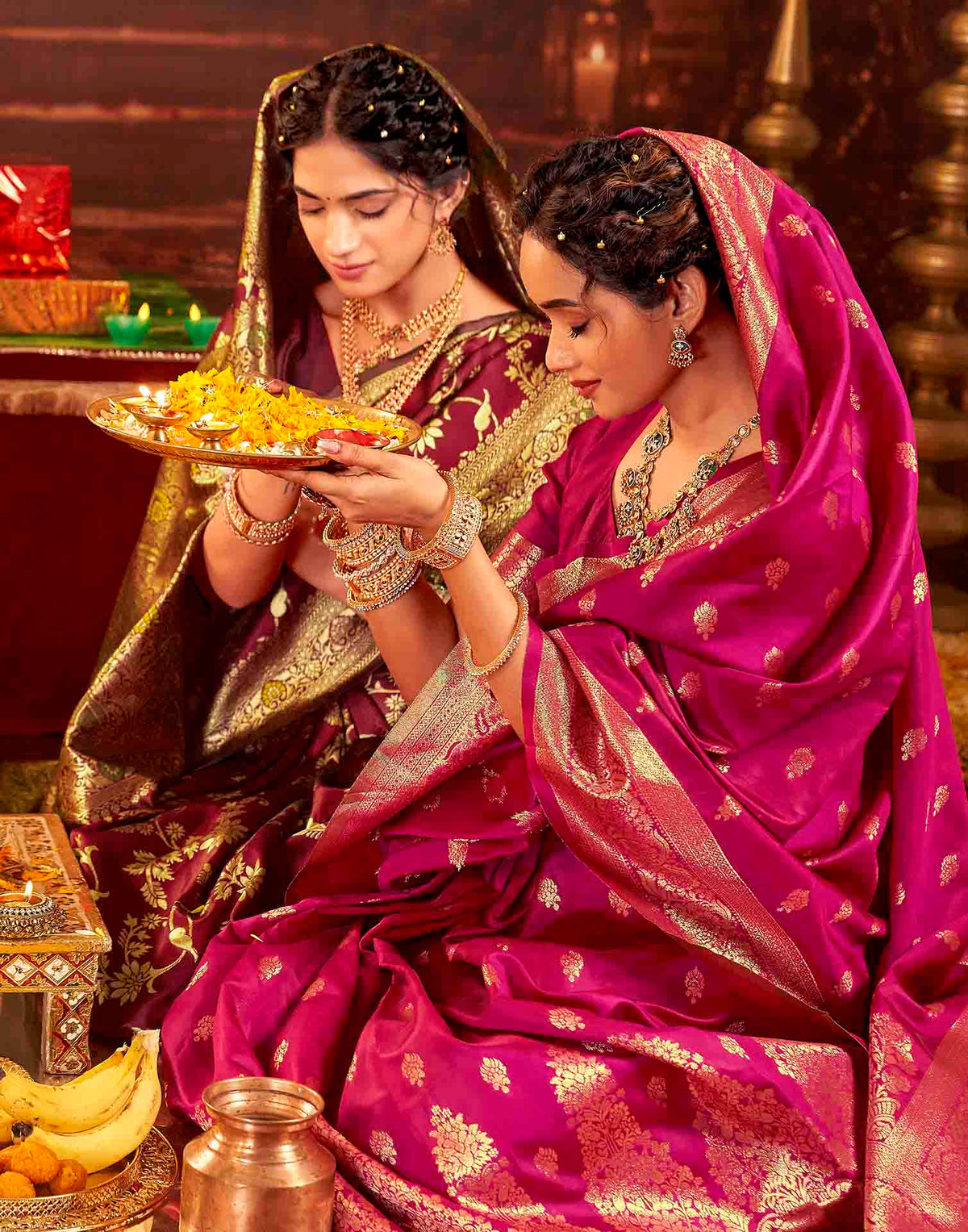 Dark Pink Silk Woven Banarasi Saree