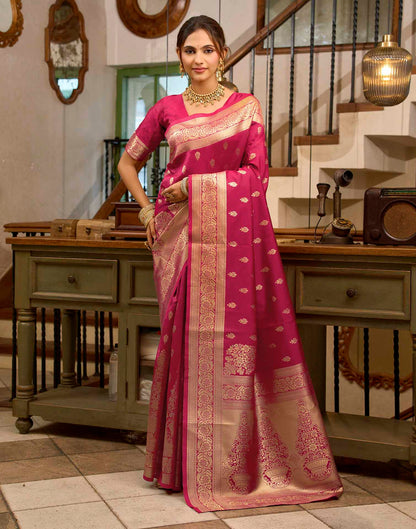 Dark Pink Silk Woven Banarasi Saree