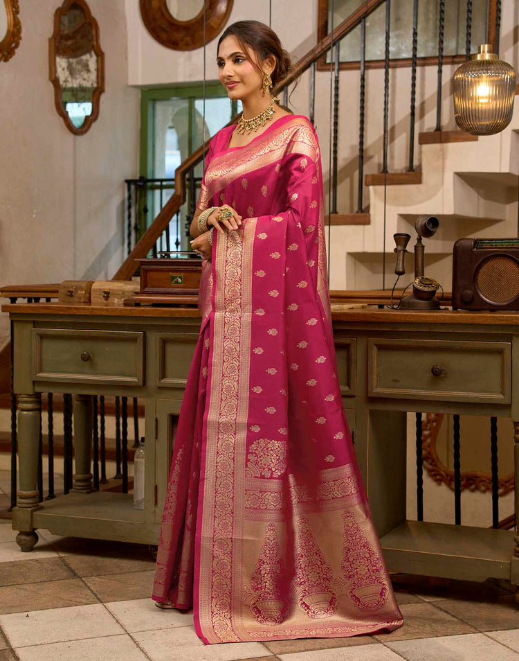 Dark Pink Silk Woven Banarasi Saree