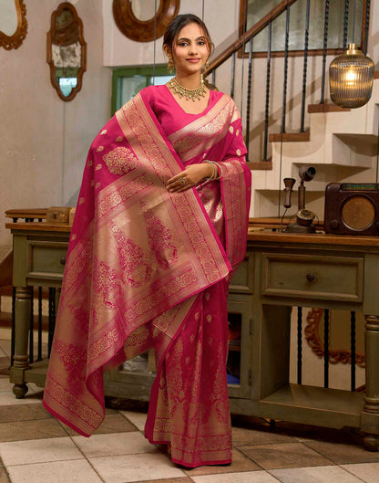 Dark Pink Silk Woven Banarasi Saree
